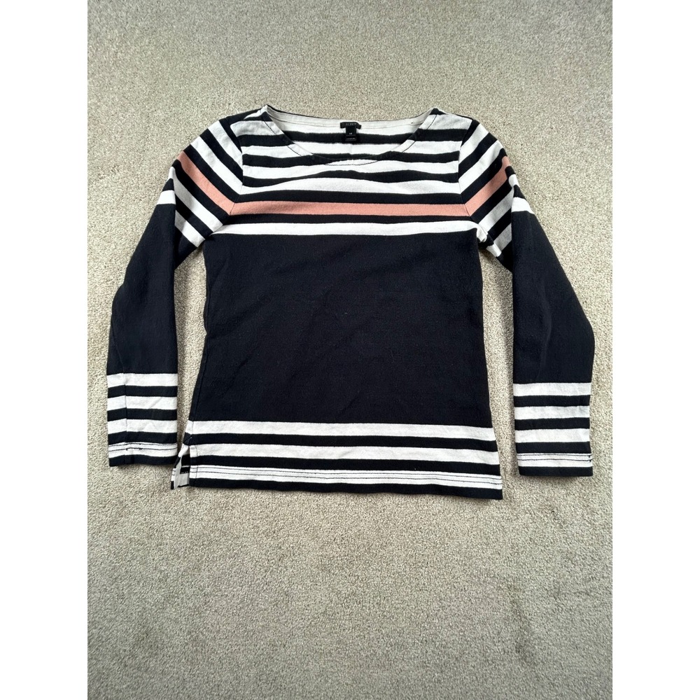 J.Crew Womens XS Striped Long Sleeve Boat Neck Top Navy White Pink Stripe